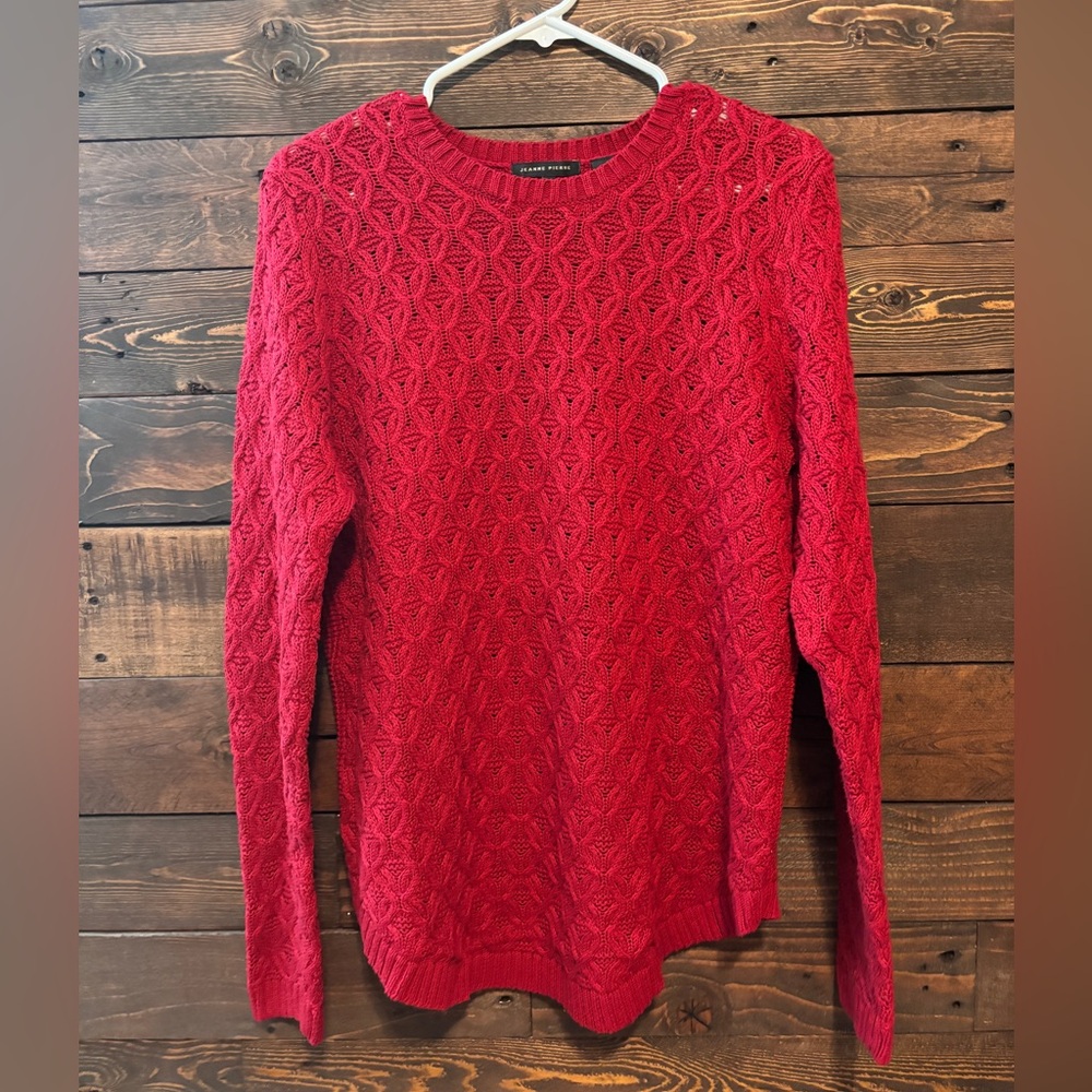 JEANNE PIERRE Red Textured Knit Sweater